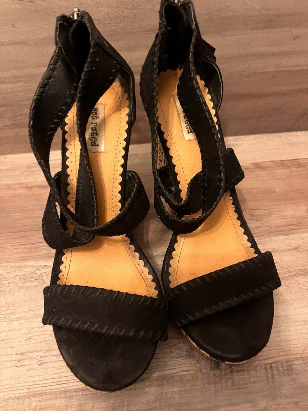 Not Rated Black Suede Wedge Sandal with Geometric Cork Wedge